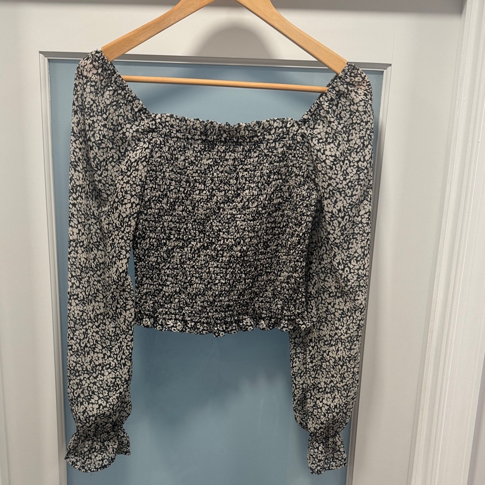 Black and White Floral Blouse